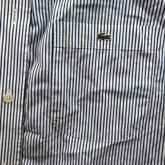 Lacoste Men's Shirt Size 42 FLAW Striped Long Sleeve Button Up Classic Blue - Picture 10 of 16